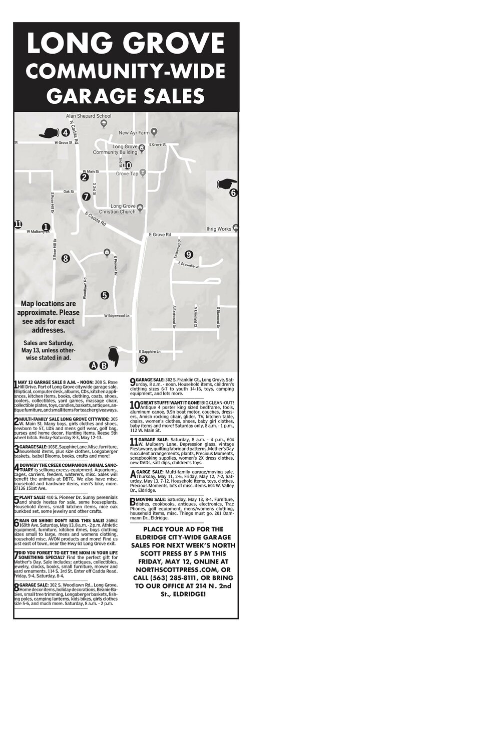 Get your copy of the Long Grove garage sale map here! North Scott Press